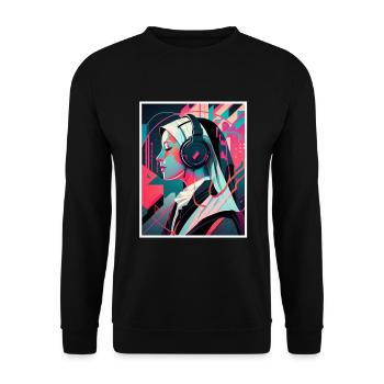 Techno Vaporwave Nonne Christlich Gott Musik - Unisex Pullover - Schwarz - Vorne - Alina (178cm) & Michal (187cm)