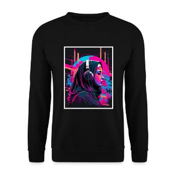 Techno Vaporwave Nonne Christlich Gott Musik - Unisex Pullover - Schwarz - Vorne - Alina (178cm) & Michal (187cm)