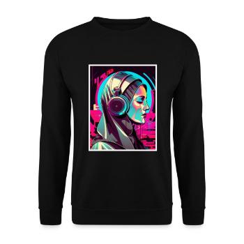 Techno Vaporwave Nonne Christlich Gott Musik - Unisex Pullover - Schwarz - Vorne - Alina (178cm) & Michal (187cm)
