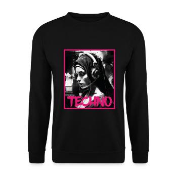 Techno Vaporwave Nonne Christlich Gott Musik - Unisex Pullover - Schwarz - Vorne - Alina (178cm) & Michal (187cm)
