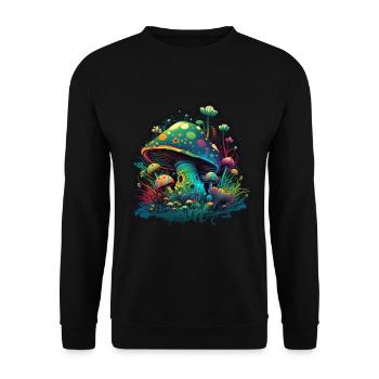 Mushrooms Nature Cosmic Neon Raver Goa Freedom - Unisex Sweatshirt - black - Front - Alina (178cm) & Michal (187cm)