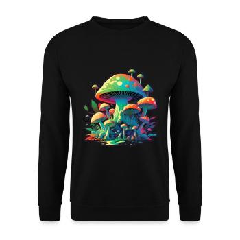 Mushrooms Nature Cosmic Neon Raver Goa Freedom - Unisex Sweatshirt - black - Front - Alina (178cm) & Michal (187cm)