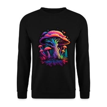 Mushrooms Nature Cosmic Neon Raver Goa Freedom - Unisex Sweatshirt - black - Front - Alina (178cm) & Michal (187cm)
