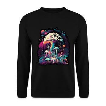 Mushrooms Nature Cosmic Neon Raver Goa Freedom - Unisex Sweatshirt - black - Front - Alina (178cm) & Michal (187cm)