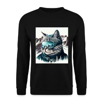 Winter Katze Ski Snowboard Schnee Kätzchen - Unisex Pullover - Schwarz - Vorne - Alina (178cm) & Michal (187cm)