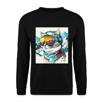 Winter Katze Ski Snowboard Schnee Kätzchen - Unisex Pullover - Schwarz - Vorne - Alina (178cm) & Michal (187cm)
