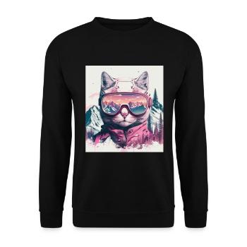 Winter Katze Ski Snowboard Schnee Kätzchen - Unisex Pullover - Schwarz - Vorne - Alina (178cm) & Michal (187cm)