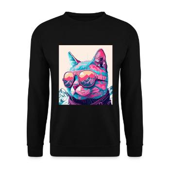 Winter Katze Ski Snowboard Schnee Kätzchen - Unisex Pullover - Schwarz - Vorne - Alina (178cm) & Michal (187cm)