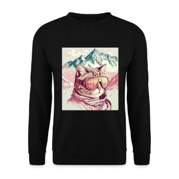 Winter Katze Ski Snowboard Schnee Kätzchen - Unisex Pullover - Schwarz - Vorne - Alina (178cm) & Michal (187cm)