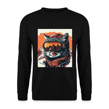 Winter Katze Ski Snowboard Schnee Kätzchen - Unisex Pullover - Schwarz - Vorne - Alina (178cm) & Michal (187cm)