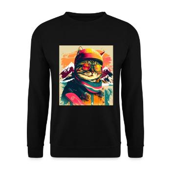 Winter Katze Ski Snowboard Schnee Kätzchen - Unisex Pullover - Schwarz - Vorne - Alina (178cm) & Michal (187cm)