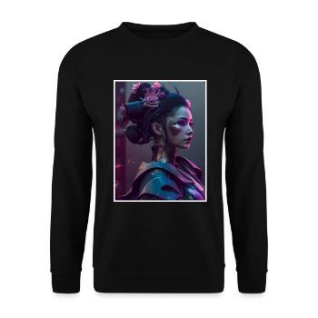 Geisha Anime Japon Vaporwave Anime Futuriste - Sweat-shirt Unisexe - noir - Devant - Alina (178cm) & Michal (187cm)