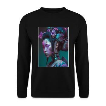 Geisha Anime Japon Vaporwave Anime Futuriste - Sweat-shirt Unisexe - noir - Devant - Alina (178cm) & Michal (187cm)