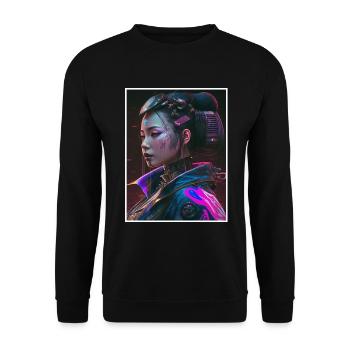 Geisha Anime Japon Vaporwave Anime Futuriste - Sweat-shirt Unisexe - noir - Devant - Alina (178cm) & Michal (187cm)