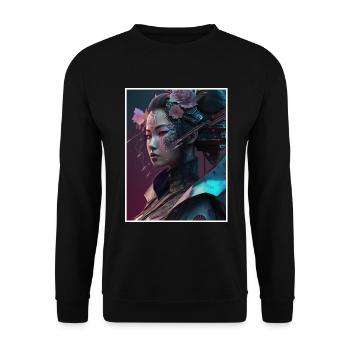 Geisha Anime Japon Vaporwave Anime Futuriste - Sweat-shirt Unisexe - noir - Devant - Alina (178cm) & Michal (187cm)
