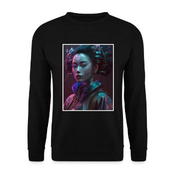 Geisha Anime Japon Vaporwave Anime Futuriste - Sweat-shirt Unisexe - noir - Devant - Alina (178cm) & Michal (187cm)