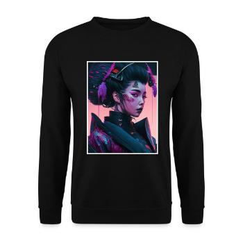 Geisha Anime Japon Vaporwave Anime Futuriste - Sweat-shirt Unisexe - noir - Devant - Alina (178cm) & Michal (187cm)