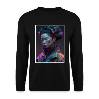 Geisha Anime Japon Vaporwave Anime Futuriste - Sweat-shirt Unisexe - noir - Devant - Alina (178cm) & Michal (187cm)