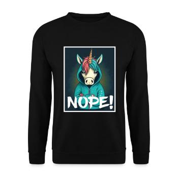 Nope Morgenmuffel Einhorn Kollege Sarkasmus - Unisex Pullover - Schwarz - Vorne - Alina (178cm) & Michal (187cm)