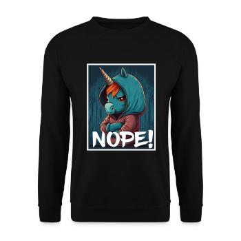 Nope Morgenmuffel Einhorn Kollege Sarkasmus - Unisex Pullover - Schwarz - Vorne - Alina (178cm) & Michal (187cm)