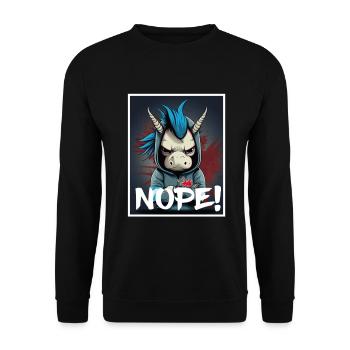 Nope Morgenmuffel Einhorn Kollege Sarkasmus - Unisex Pullover - Schwarz - Vorne - Alina (178cm) & Michal (187cm)
