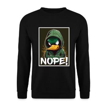 Nope Morgenmuffel Ente Gans Kollege Sarkasmus - Unisex Pullover - Schwarz - Vorne - Alina (178cm) & Michal (187cm)