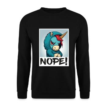 Nope Morgenmuffel Einhorn Kollege Sarkasmus - Unisex Pullover - Schwarz - Vorne - Alina (178cm) & Michal (187cm)
