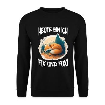 Fix und Foxi Fuchs Spruch Schlafshirt Kuscheln - Unisex Pullover - Schwarz - Vorne - Alina (178cm) & Michal (187cm)