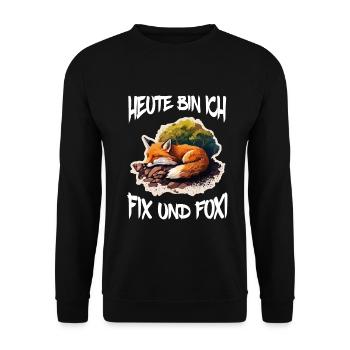 Fix und Foxi Fuchs Spruch Schlafshirt Kuscheln - Unisex Pullover - Schwarz - Vorne - Alina (178cm) & Michal (187cm)