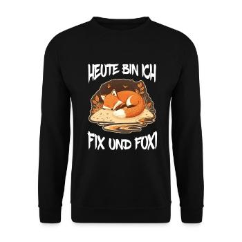 Fix und Foxi Fuchs Spruch Schlafshirt Kuscheln - Unisex Pullover - Schwarz - Vorne - Alina (178cm) & Michal (187cm)