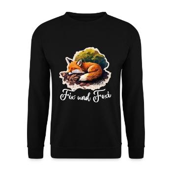 Fix und Foxi Fuchs Spruch Schlafshirt Kuscheln - Unisex Pullover - Schwarz - Vorne - Alina (178cm) & Michal (187cm)