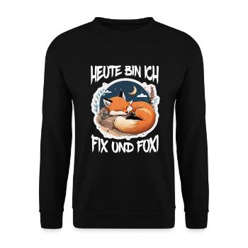 Fix und Foxi Fuchs Spruch Schlafshirt Kuscheln - Unisex Pullover - Schwarz - Vorne - Alina (178cm) & Michal (187cm)