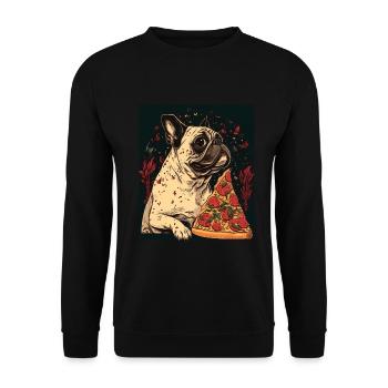 Französische Bulldogge Mops Hund Pizza Frenchie - Unisex Pullover - Schwarz - Vorne - Alina (178cm) & Michal (187cm)