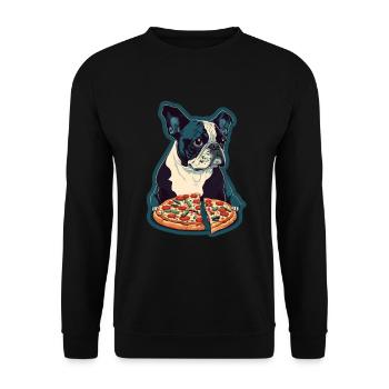 Französische Bulldogge Mops Hund Pizza Frenchie - Unisex Pullover - Schwarz - Vorne - Alina (178cm) & Michal (187cm)