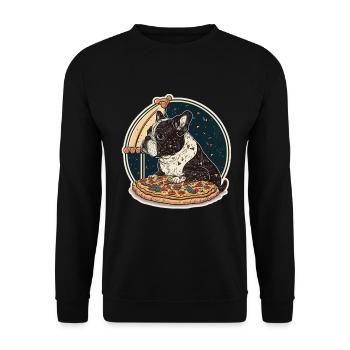 Französische Bulldogge Mops Hund Pizza Frenchie - Unisex Pullover - Schwarz - Vorne - Alina (178cm) & Michal (187cm)