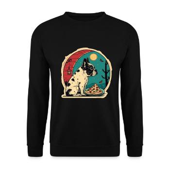 Französische Bulldogge Mops Hund Pizza Frenchie - Unisex Pullover - Schwarz - Vorne - Alina (178cm) & Michal (187cm)
