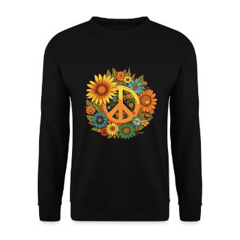 Frieden Zeichen Blumen Pflanzen Abstrakt Peace - Unisex Pullover - Schwarz - Vorne - Alina (178cm) & Michal (187cm)