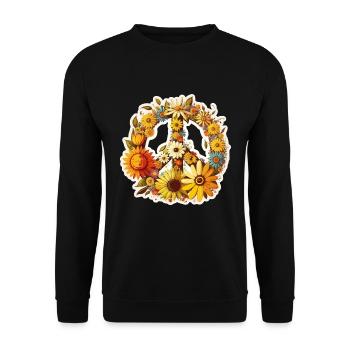 Frieden Zeichen Blumen Pflanzen Abstrakt Peace - Unisex Pullover - Schwarz - Vorne - Alina (178cm) & Michal (187cm)