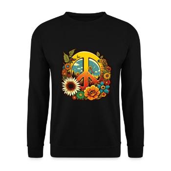 Frieden Zeichen Blumen Pflanzen Abstrakt Peace - Unisex Pullover - Schwarz - Vorne - Alina (178cm) & Michal (187cm)
