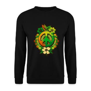 Frieden Zeichen Blumen Pflanzen Abstrakt Peace - Unisex Pullover - Schwarz - Vorne - Alina (178cm) & Michal (187cm)