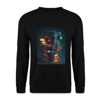 Voxel Vaporwave Neon Futuristisch Fantasie Gaming - Unisex Pullover - Schwarz - Vorne - Alina (178cm) & Michal (187cm)