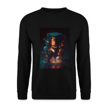 Voxel Vaporwave Neon Futuristisch Fantasie Gaming - Unisex Pullover - Schwarz - Vorne - Alina (178cm) & Michal (187cm)