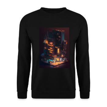 Voxel Vaporwave Neon Futuristisch Fantasie Gaming - Unisex Pullover - Schwarz - Vorne - Alina (178cm) & Michal (187cm)