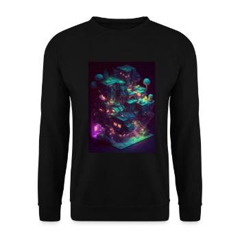 Voxel Vaporwave Neon Futuristisch Fantasie Gaming - Unisex Pullover - Schwarz - Vorne - Alina (178cm) & Michal (187cm)