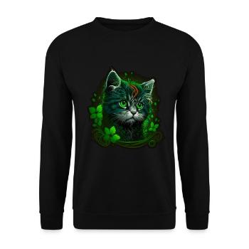 Katze Kätzchen St. Patricks Day Irland Irisch - Unisex Pullover - Schwarz - Vorne - Alina (178cm) & Michal (187cm)