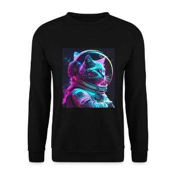 Cat Kitten Space Astronaut Cosmos Neon - Unisex Sweatshirt - black - Front - Alina (178cm) & Michal (187cm)