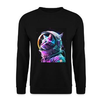 Cat Kitten Space Astronaut Cosmos Neon - Unisex Sweatshirt - black - Front - Alina (178cm) & Michal (187cm)