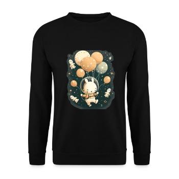 Süßer Hase Mit Luftballons Ostern Weltraum - Unisex Pullover - Schwarz - Vorne - Alina (178cm) & Michal (187cm)