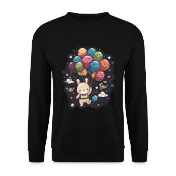Süßer Hase Mit Luftballons Ostern Weltraum - Unisex Pullover - Schwarz - Vorne - Alina (178cm) & Michal (187cm)