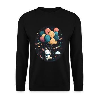 Süßer Hase Mit Luftballons Ostern Weltraum - Unisex Pullover - Schwarz - Vorne - Alina (178cm) & Michal (187cm)